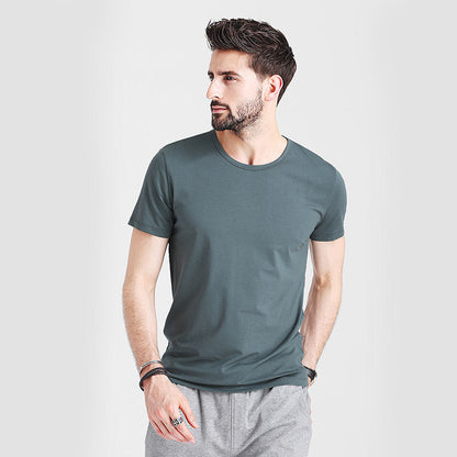 Herren Sommer Slim Fit Kurzarm Rundhals Schnelltrocknendes T-Shirt Unifarben Dünnes Oberteil