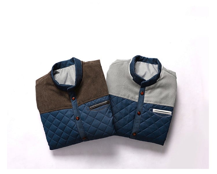 Men's jacket with stand-up collar, zipper, and slim fit