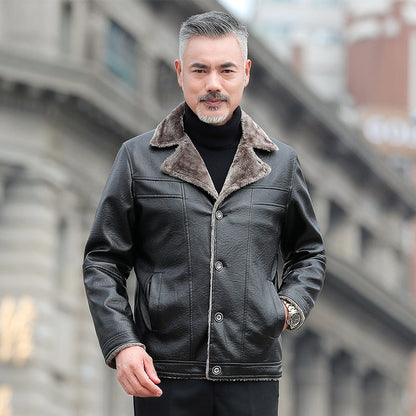 Men's winter quilted jacket with turn-down collar and multiple pockets