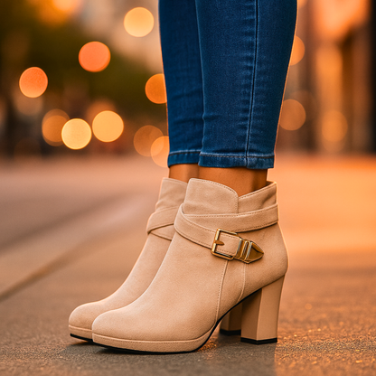 Women's ankle boots autumn artificial suede wrap strap golden buckle orthopedic