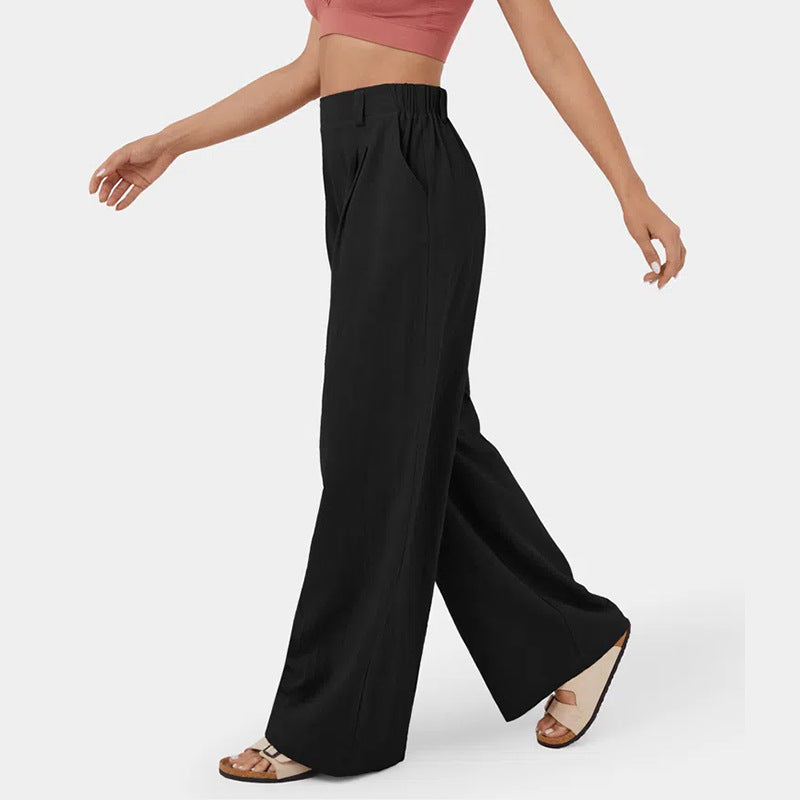 Women's pants with high waist, wide leg, and side pockets – Classic style