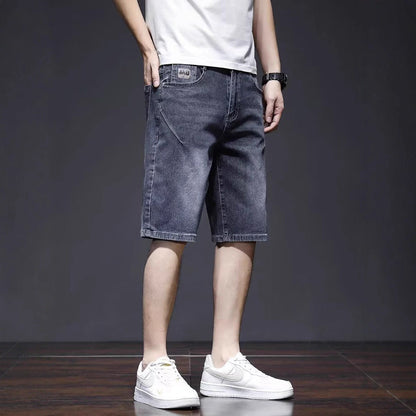 Herren Sommer-Denim-Shorts, Gerades Bein, Lockere Passform, Verkürzte Länge