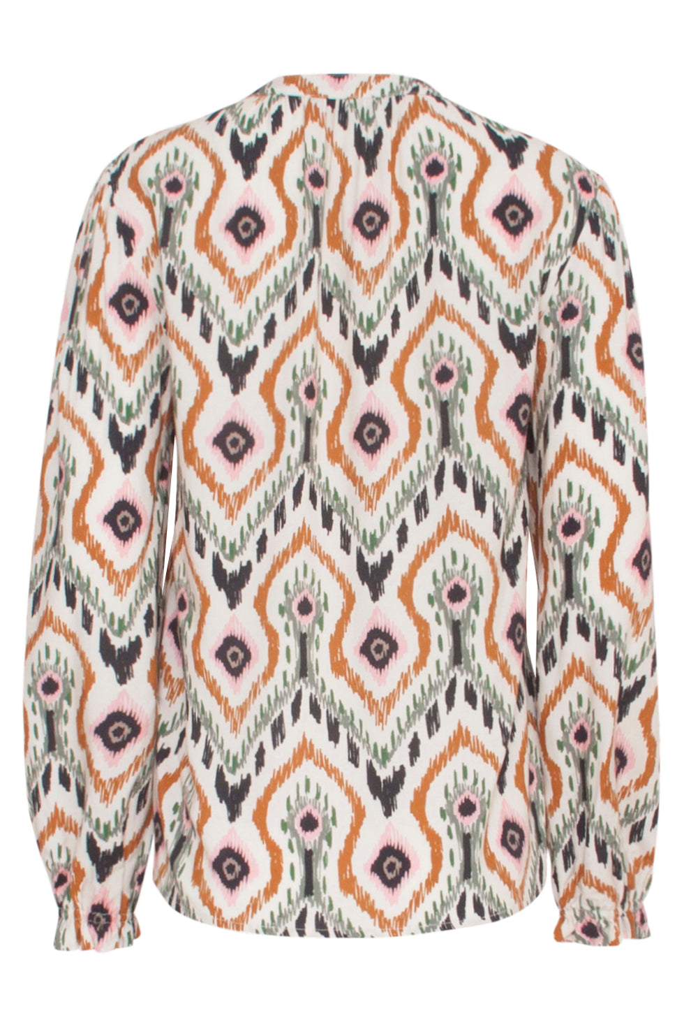 Women's V-neck Top with Loose Fit, Neutral Tribal Pattern, and Short Length