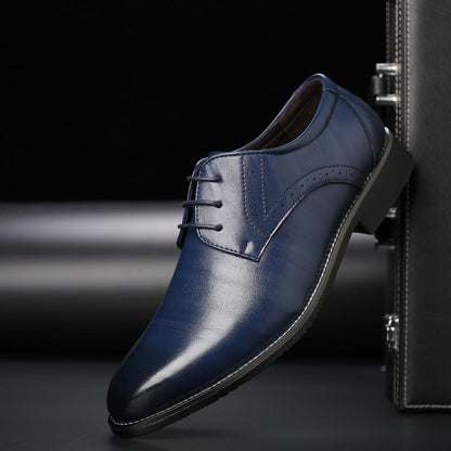 Eleganter blauer Lederschuh für Herren mit Schnürung, ideal für formelle Anlässe. Hochwertige Verarbeitung, stilvolles Design, rutschfeste Sohle.