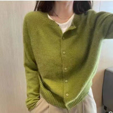 Women's Cardigan Solid Color Long-Sleeve Knitted Jacket with Open Front