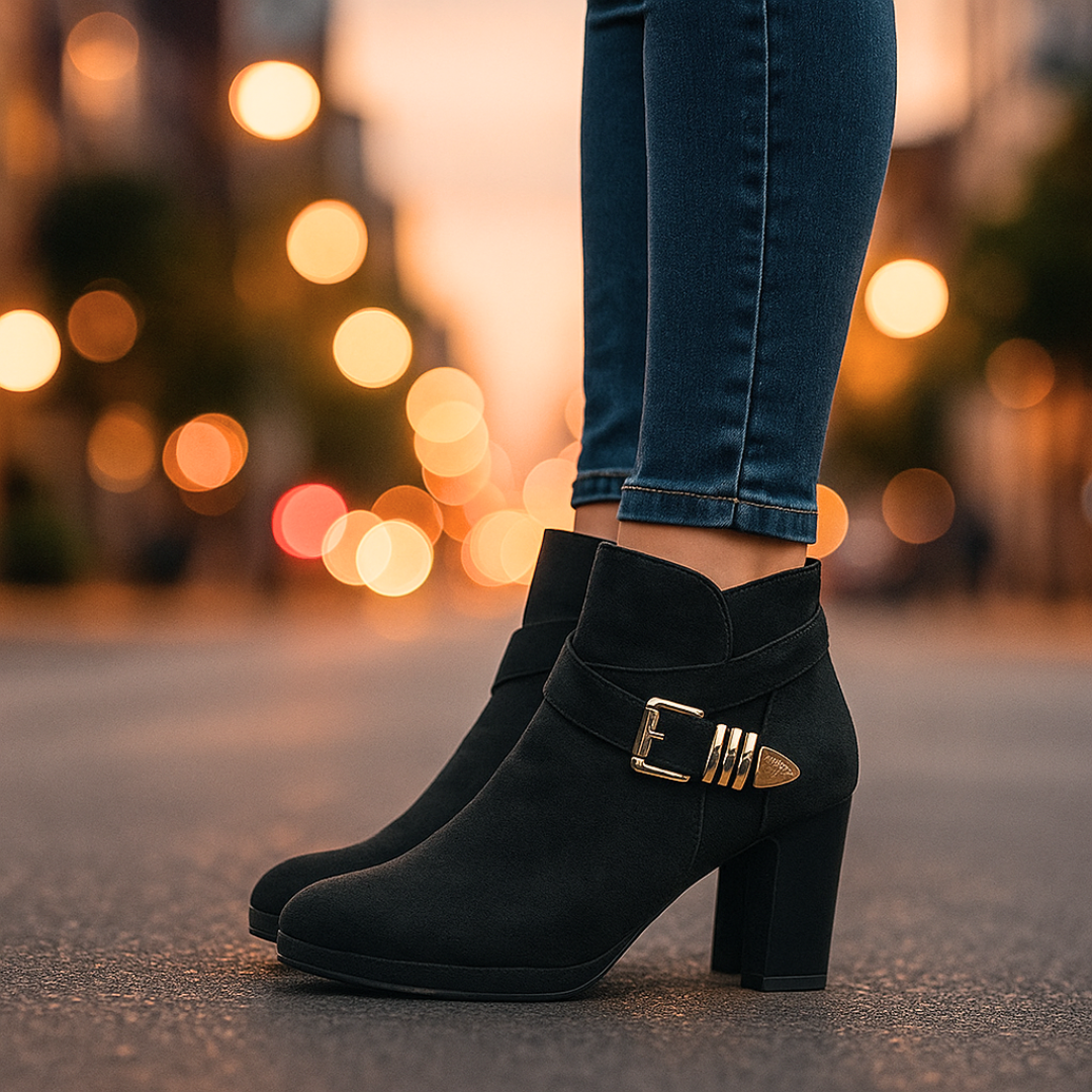 Women's ankle boots autumn artificial suede wrap strap golden buckle orthopedic