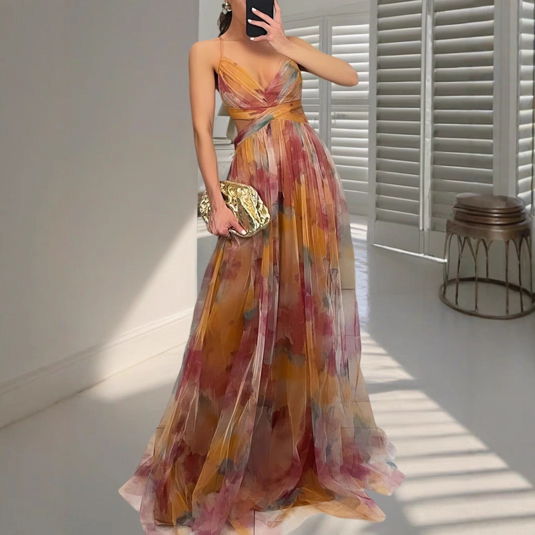 Damen Trägerloses, Rückenfreies Maxikleid Mit V-Ausschnitt Und Trägerdetails