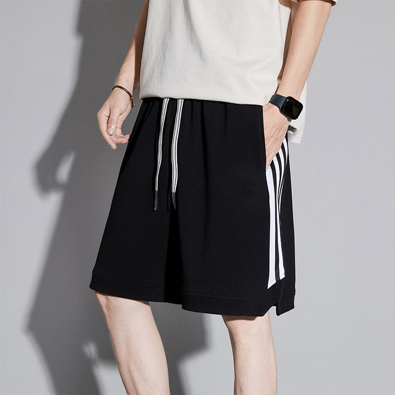 Herren Sommer Cropped Shorts, Gestreift, Lockere Passform, Mittelhoher Bund