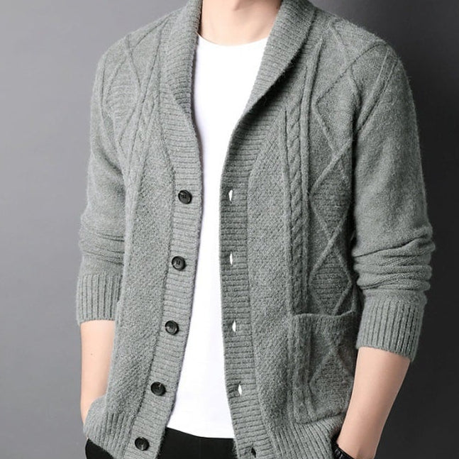 Herren Cardigan Reverskragen Lockere Passform Langarm – Woll-Mischung