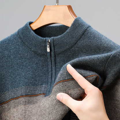 Men's sweater with zipper collar and long sleeves