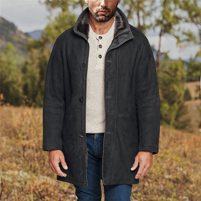 Herren Herbst Mantel in mittlerer Länge, Einreihig, Klassisches Revers, Uni – Woll-Stil