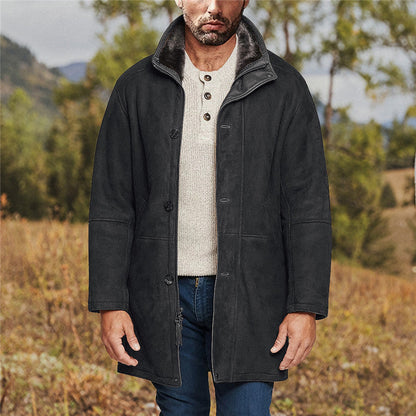 Herren Herbst Mantel in mittlerer Länge, Einreihig, Klassisches Revers, Uni – Woll-Stil