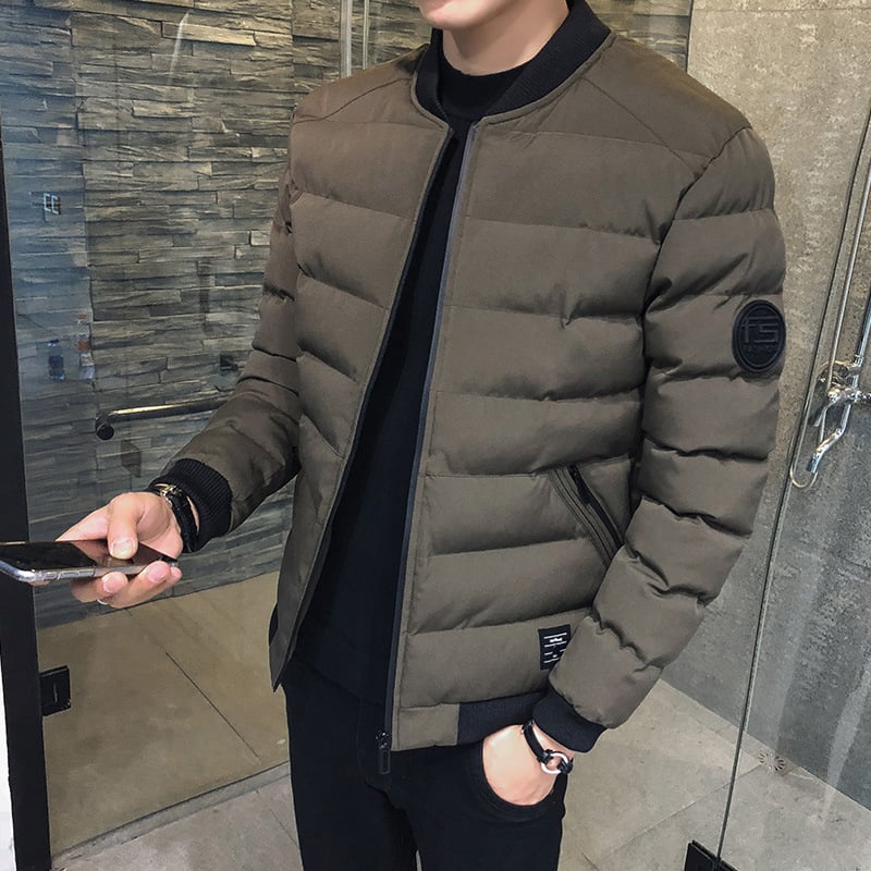Herren Winter Stehkragen Gepolsterte Baseballjacke mit Reißverschluss vorne