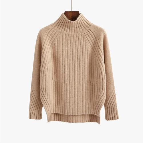 Damen Pullover-Strickpullover mit hohem Kragen und Raglanärmeln