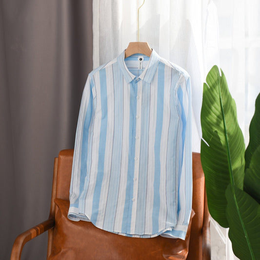Herren-Langarmhemd mit eckigem Kragen, Streifenmuster und Knopfdetails