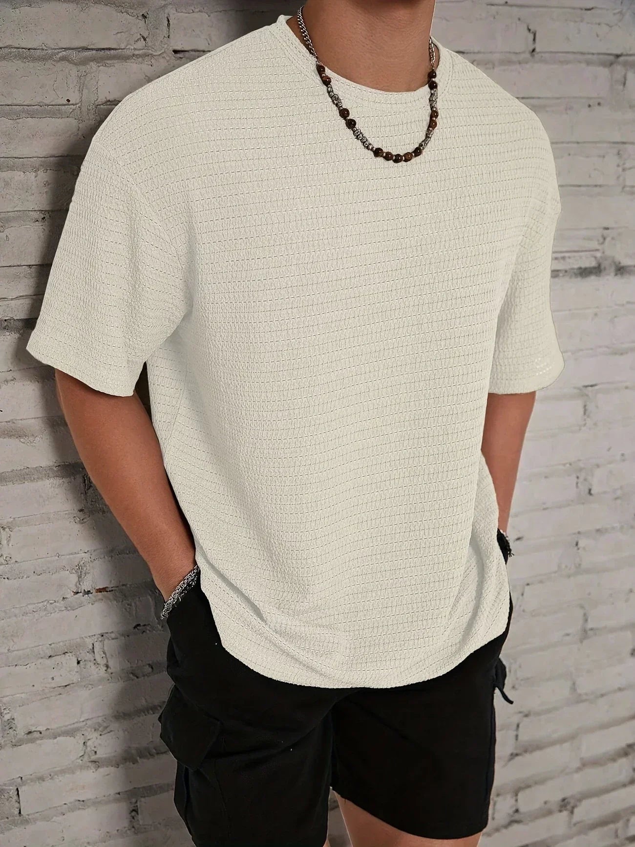 Herren Strick T-Shirt mit Struktur – Lockerer Schnitt Überschnittene Schultern