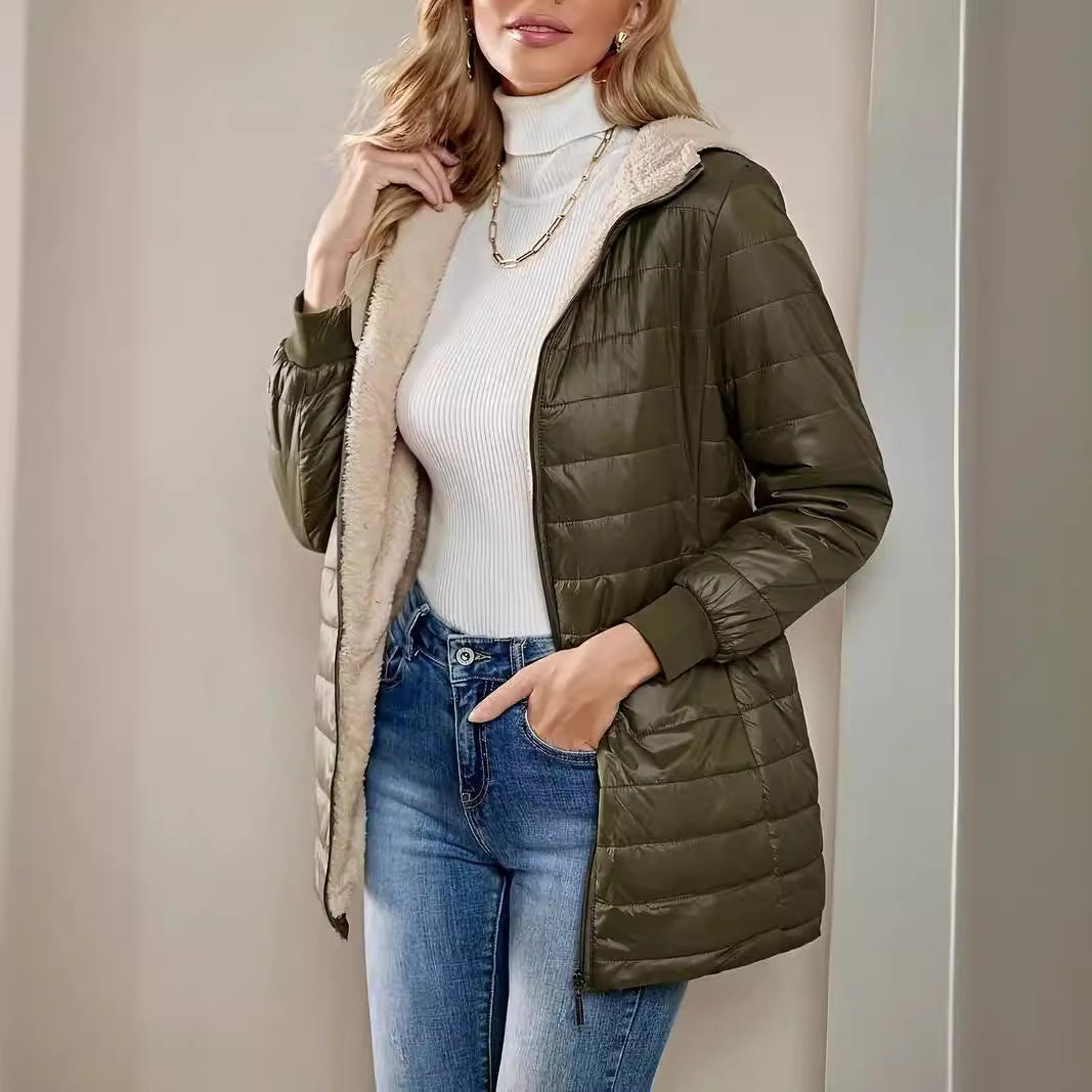 Damen Winter-Steppjacke mit Kapuze und Fleecefutter