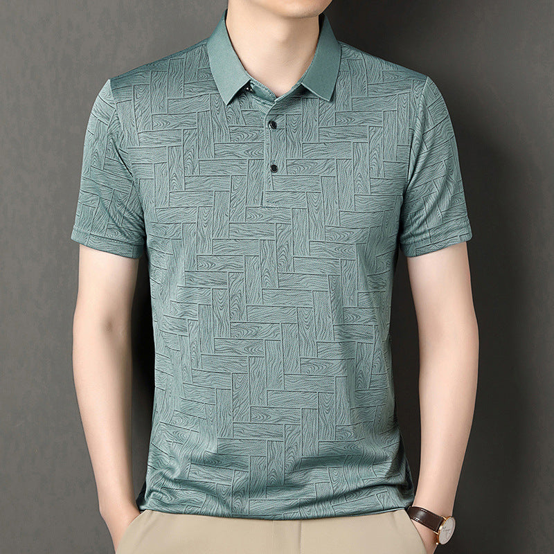 Herren Sommerhemd Aus Eisseide, Kurzarm, Asymmetrisch Bedruckt, Leichter Pullover, Leichter Pullover
