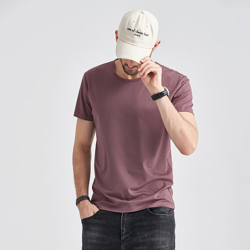 Herren Sommer Slim Fit Kurzarm Rundhals Schnelltrocknendes T-Shirt Unifarben Dünnes Oberteil