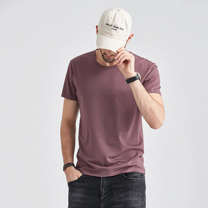 Herren Sommer Slim Fit Kurzarm Rundhals Schnelltrocknendes T-Shirt Unifarben Dünnes Oberteil