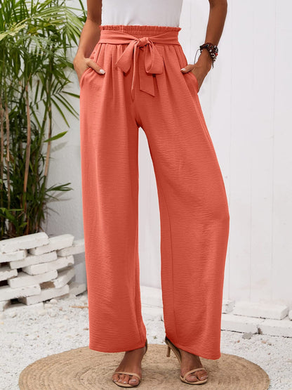 Damen-Hose mit hohem Bund, geknotetem Bund und weitem Bein – Klassischer Stil