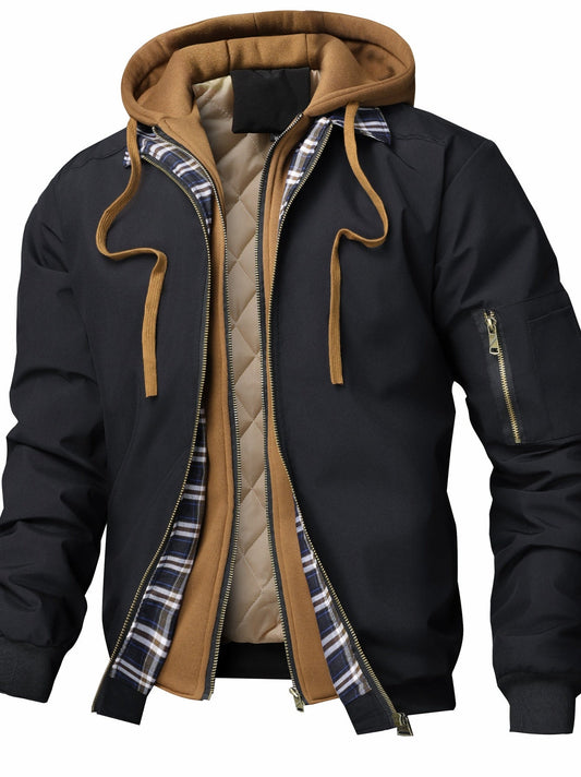 Herren Bomberjacke Für Den Herbst Mit Stepp-Design, Kapuze Und Frontverschluss