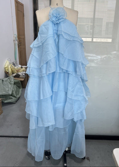 Damen Maxikleid mit Neckholder – Rückenfreies Design Blumenapplikationen