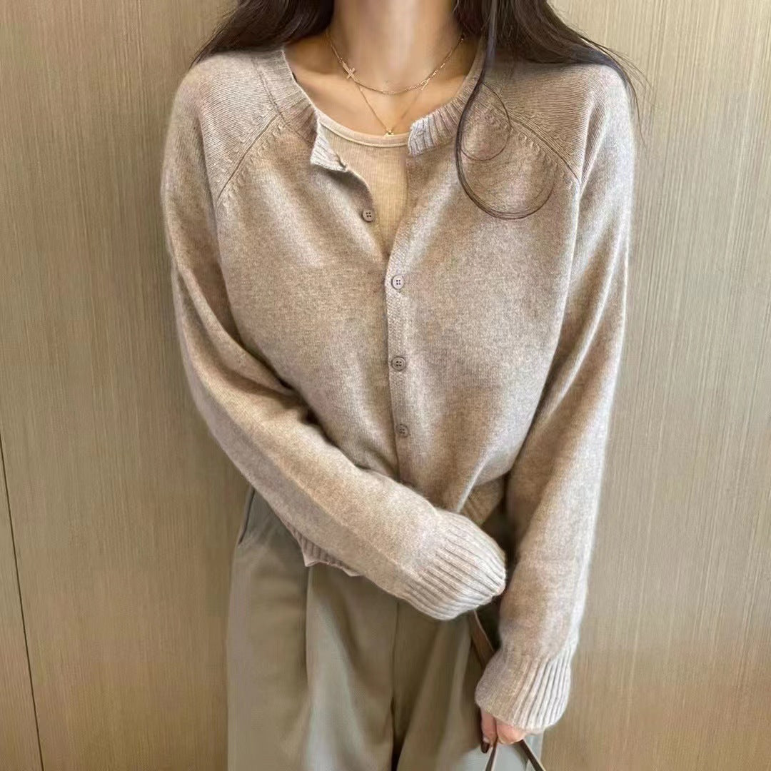 Women's Cardigan Solid Color Long-Sleeve Knitted Jacket with Open Front