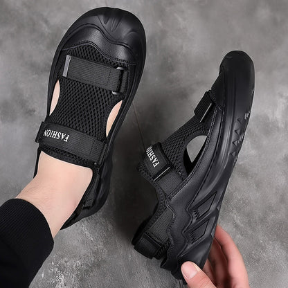 Herren-Sommersandalen, Geschlossene Zehenpartie, Obermaterial Aus Mesh, Klettverschluss, Gummisohle