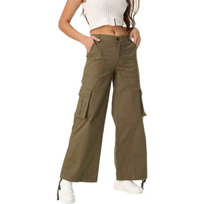 Damen-Hose mit hohem Bund, weitem Bein und Seitentaschen