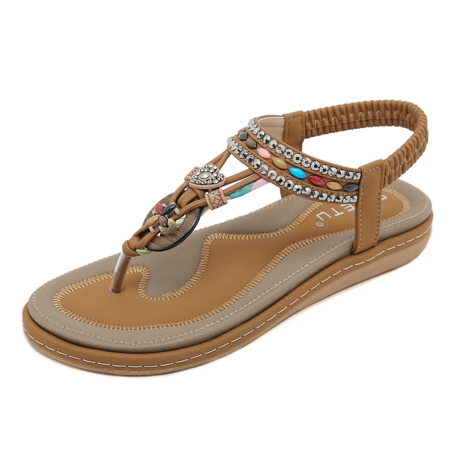 Damen-Sommer-Flip-Flops Mit Strasssteinen, Runder Zehenpartie Und Elastischem Band