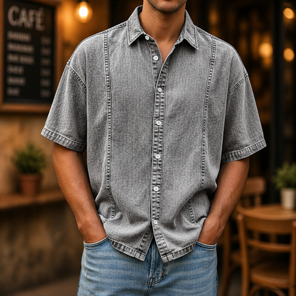 Herren Kurzarm Hemd mit Knopfleiste – Lockerer Schnitt Leichtes Design