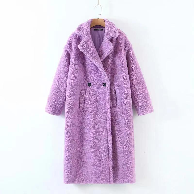 Damen Wintermantel lang mit Teddy-Struktur und verstärktem Design