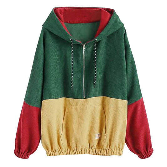 Damen Colorblock-Hoodie mit Reißverschlusstasche