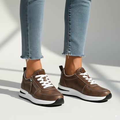 Damen Sneakers mit Plateau, Schnürung, seitlichem Reißverschluss und orthopädischer Sohle