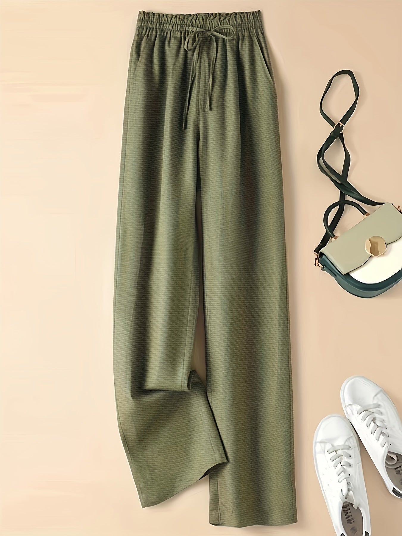 Damen High Waist Hose mit Kordelzug