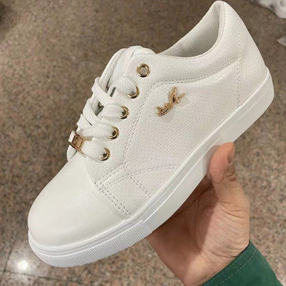 Damen Flache Schnürsneaker Atmungsaktiv Rundkappe Niedriger Schaft PU-Sohle
