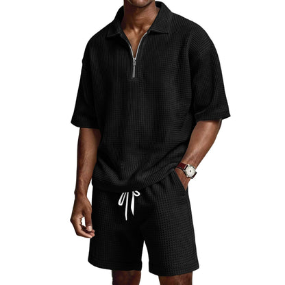 Herren Sommer Set mit Poloshirt und Shorts – Reißverschlusskragen