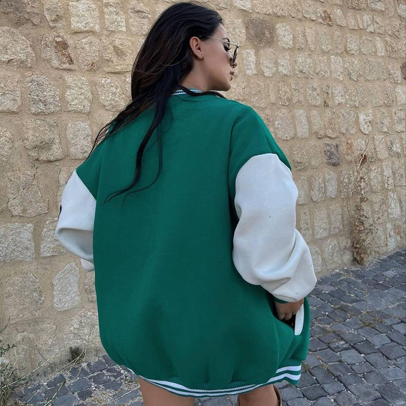 Damen Baseballjacke für den Herbst mit Stickerei und langen Ärmeln