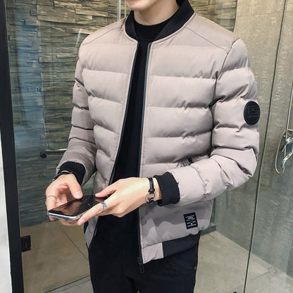Herren Winter Stehkragen Gepolsterte Baseballjacke mit Reißverschluss vorne