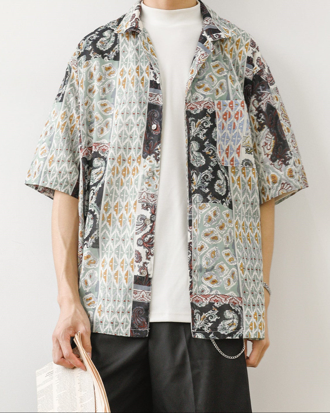 Herren Sommer Retro Kurzarmhemd Mit Blumenmuster, Eckigem Kragen Und Hohem Baumwollanteil