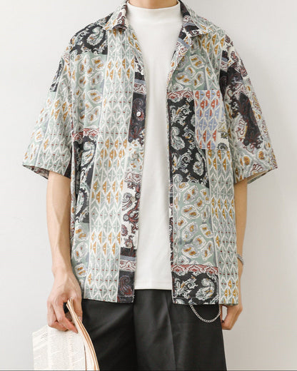 Herren Sommer Retro Kurzarmhemd Mit Blumenmuster, Eckigem Kragen Und Hohem Baumwollanteil