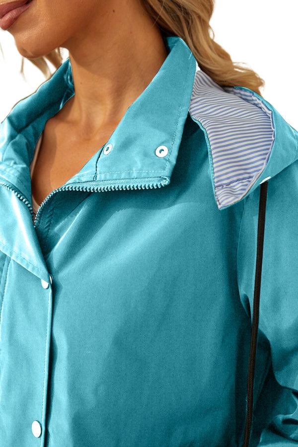 Women's Rain Jacket Spring Hooded Striped Water-Repellent