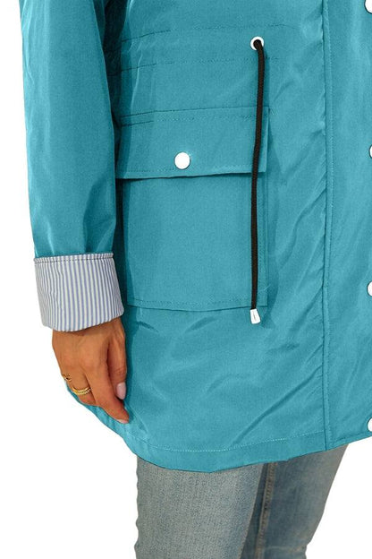 Women's Rain Jacket Spring Hooded Striped Water-Repellent