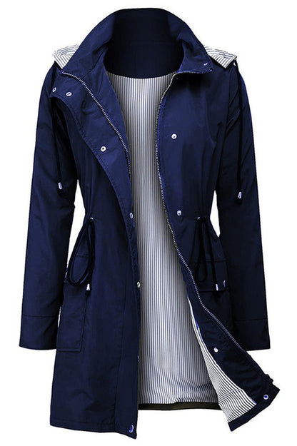 Women's Rain Jacket Spring Hooded Striped Water-Repellent