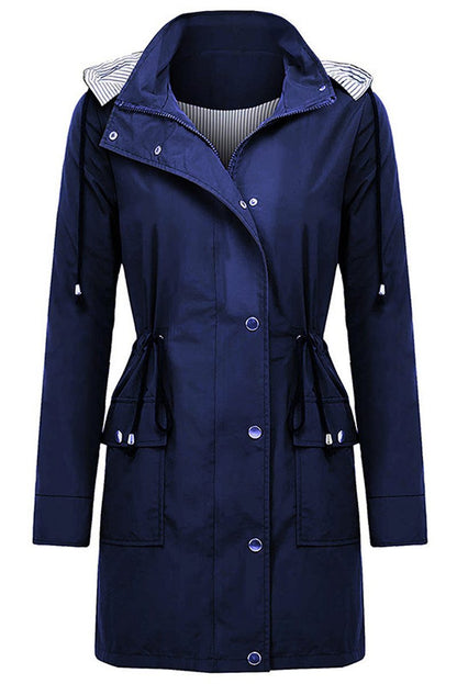 Women's Rain Jacket Spring Hooded Striped Water-Repellent
