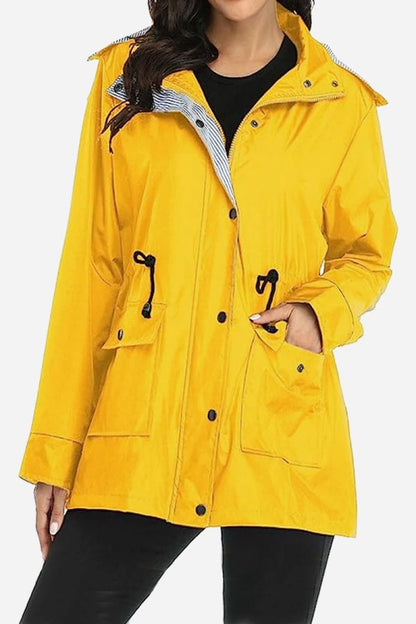 Women's Rain Jacket Spring Hooded Striped Water-Repellent