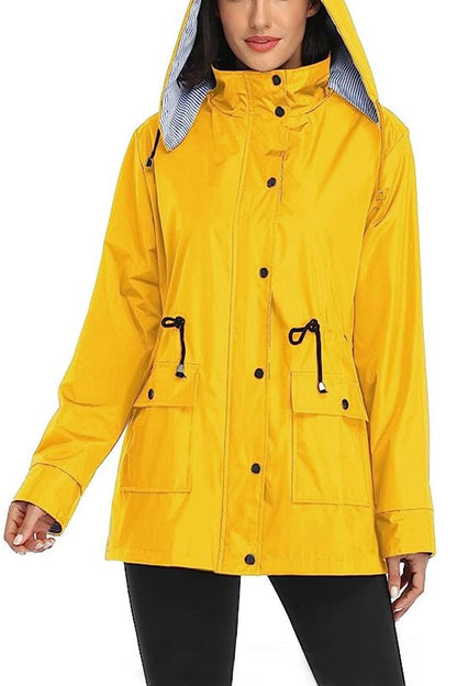 Women's Rain Jacket Spring Hooded Striped Water-Repellent