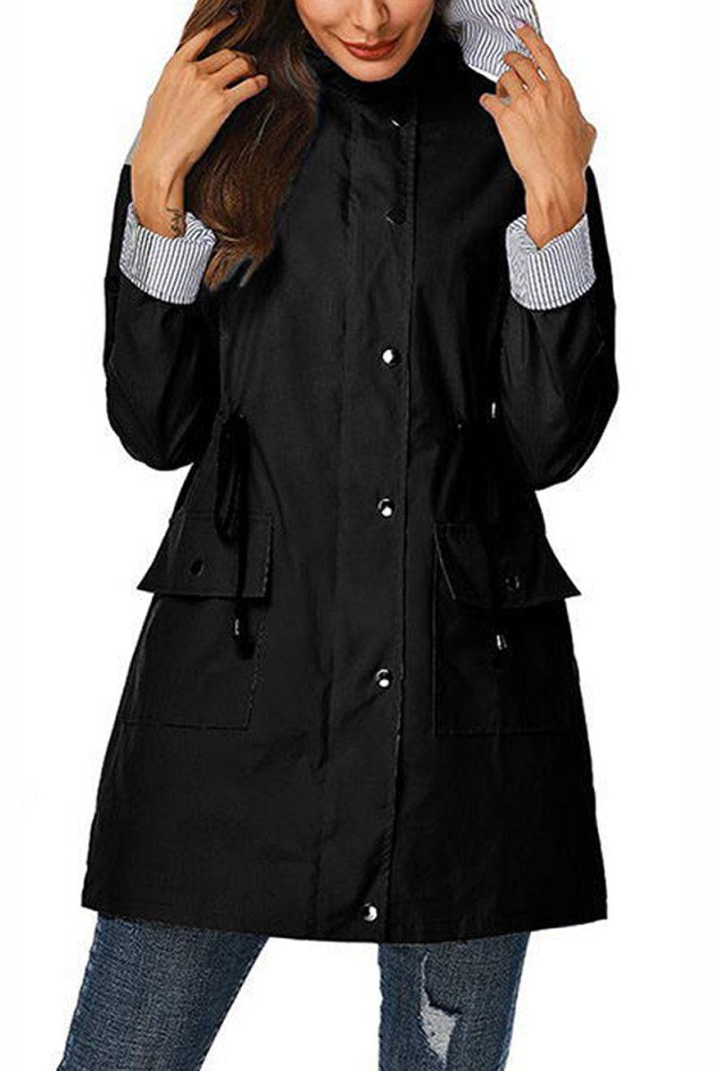 Women's Rain Jacket Spring Hooded Striped Water-Repellent