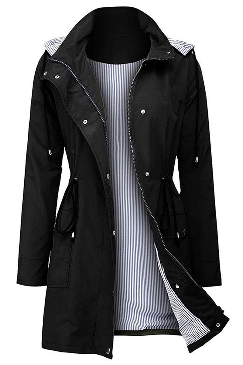 Women's Rain Jacket Spring Hooded Striped Water-Repellent